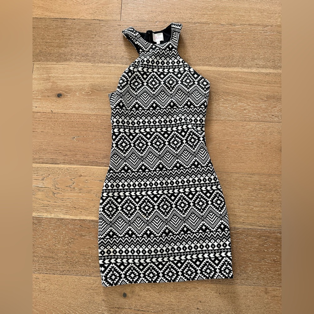 Parker black and white patterned party dress
